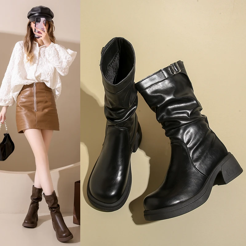 复古切尔西马丁靴女2024秋冬新款黑色美拉德短靴厚底透气时装单靴