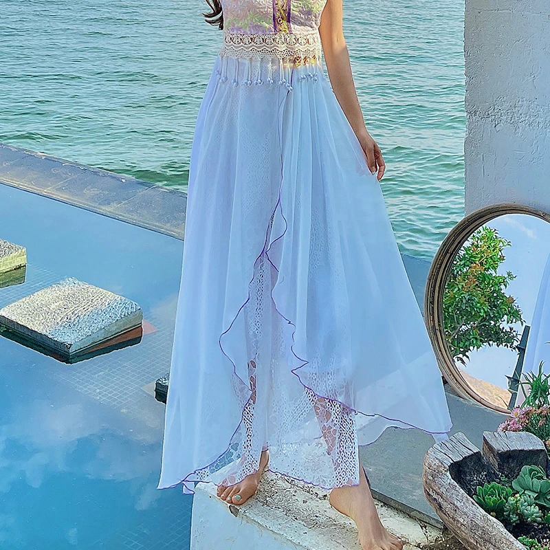 两人故事原创设计复古民族风刺绣阔腿裤女夏季新款KZ0383