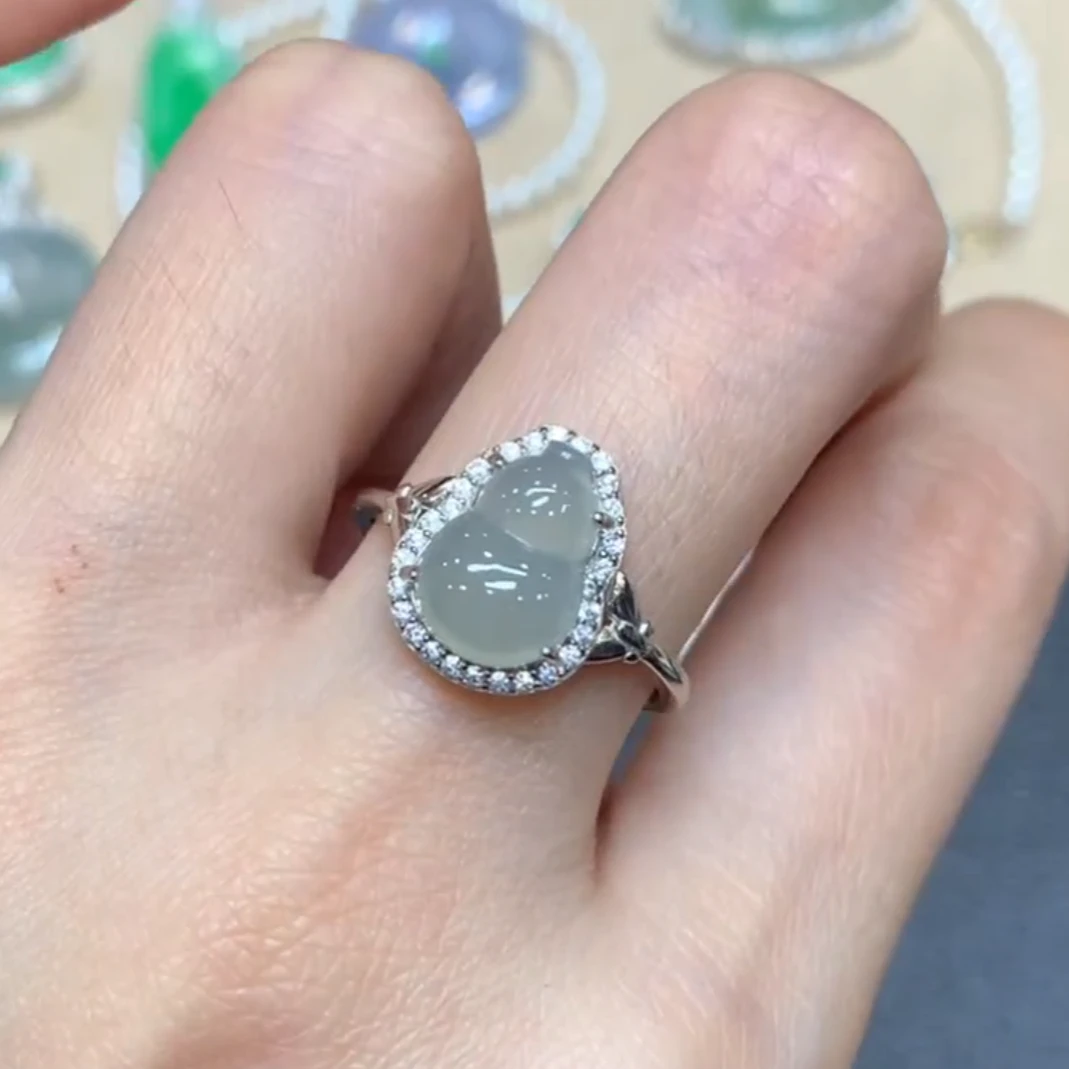 (JH-2-1)葫芦戒指-s925银镶翡翠戒指葫芦首饰多样性发其一