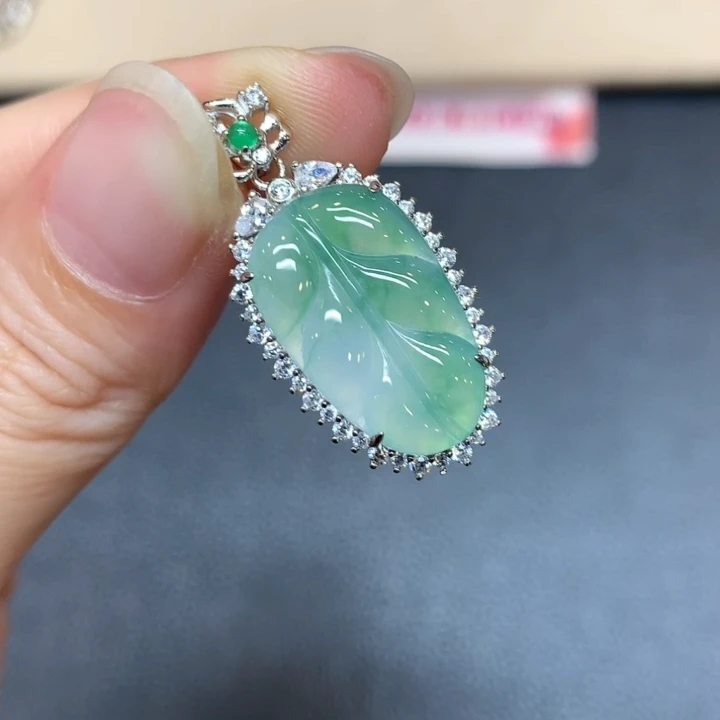 四会-（DY-25-1）叶子吊坠-s925银镶翡翠树叶吊坠多样性发其一