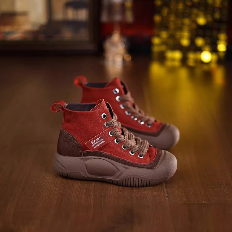 秋冬季回力休闲鞋高帮鞋女复古百搭软底增高4cm休闲厚底运动鞋