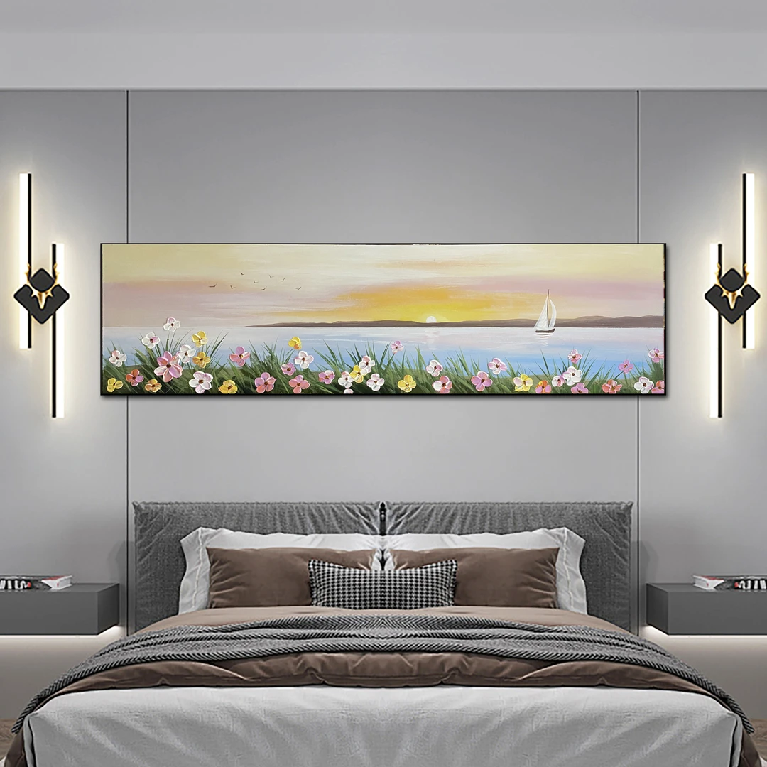 CT  555-12《春暖花开》纯手绘油画床头装饰画背景单幅铝合金150/40