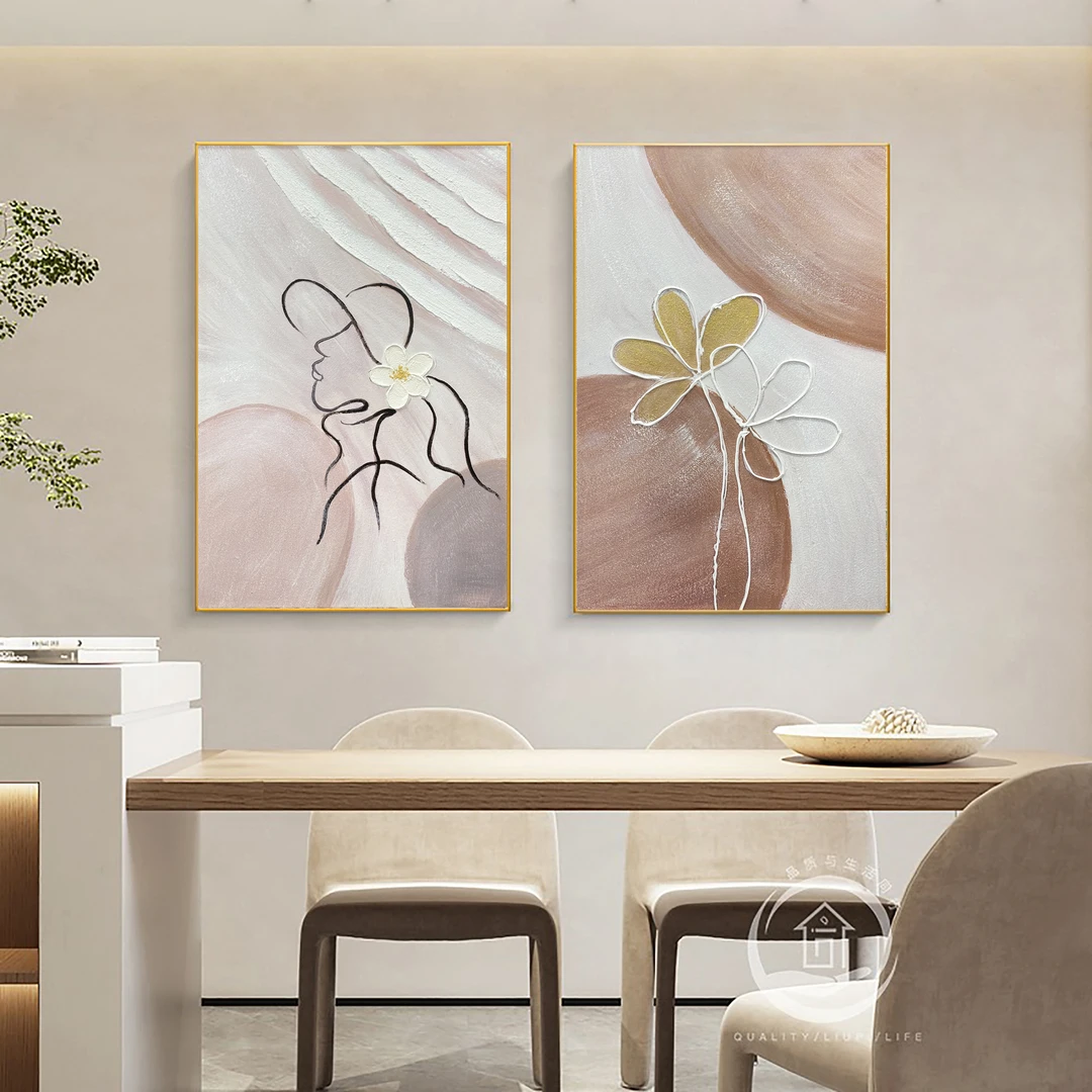 CT   446-8  抽象人物两联手工油画装饰画餐厅卧室挂画