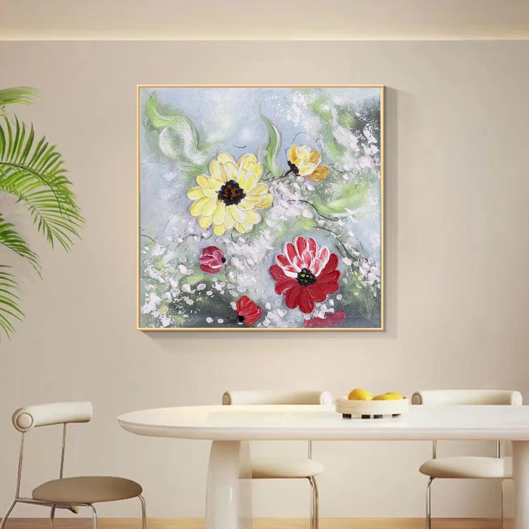 338-48 牡丹花开高级感装饰画手工油画餐厅画60/60