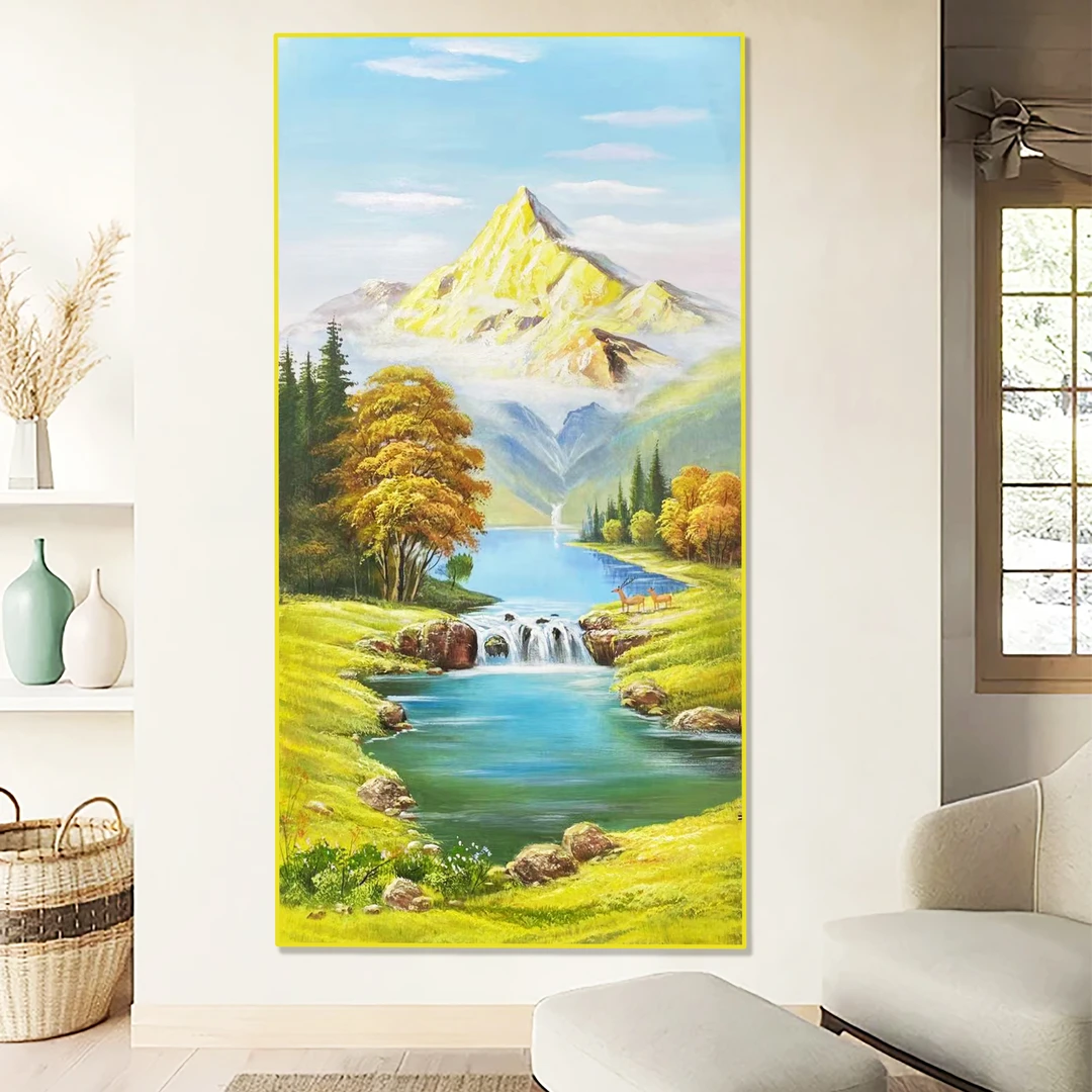 XG 726《山高水长》现代山水超写实纯手绘手工油画玄关背景墙装饰画