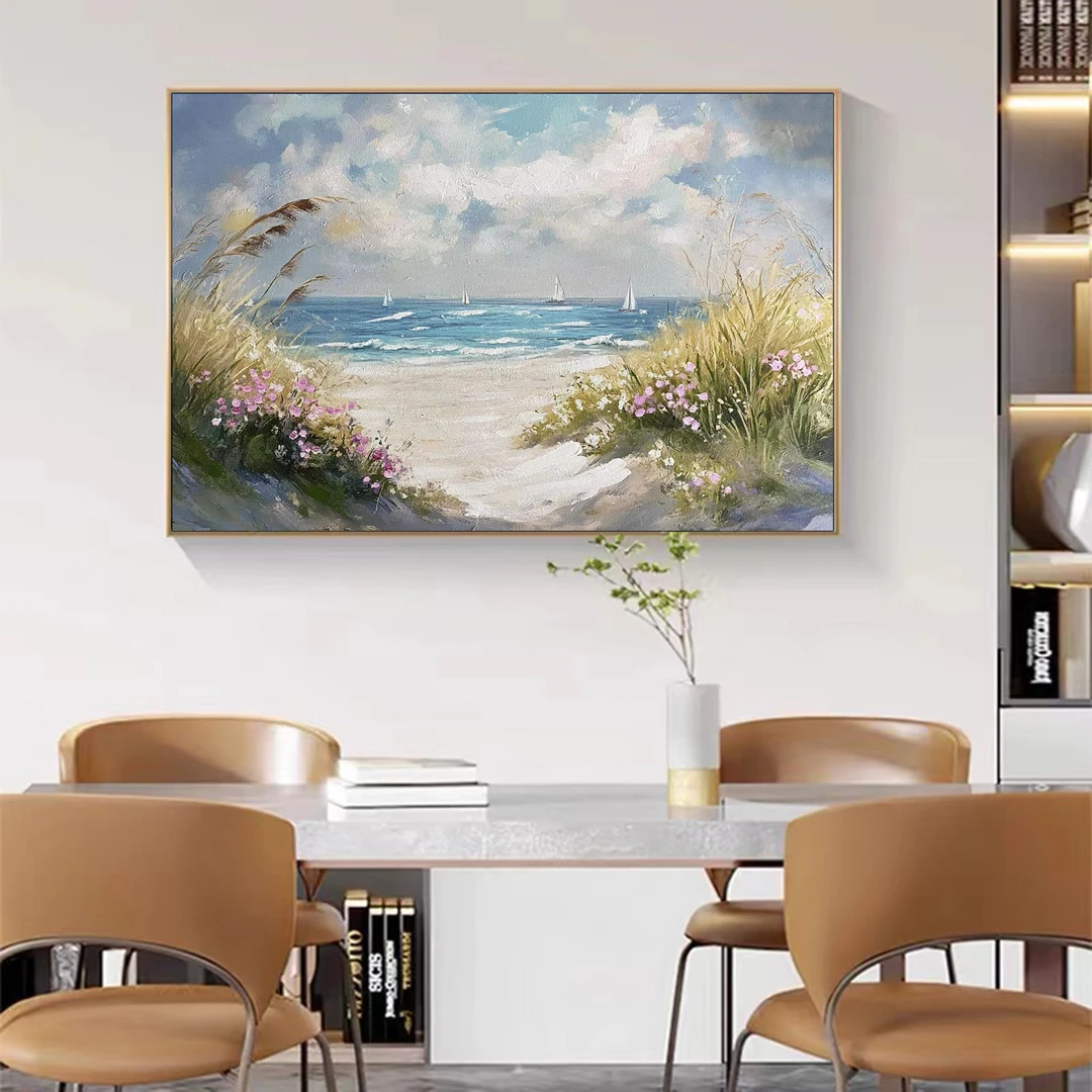 616-28 海景餐厅画手工油画立体卧室过道轻奢装饰画60/80