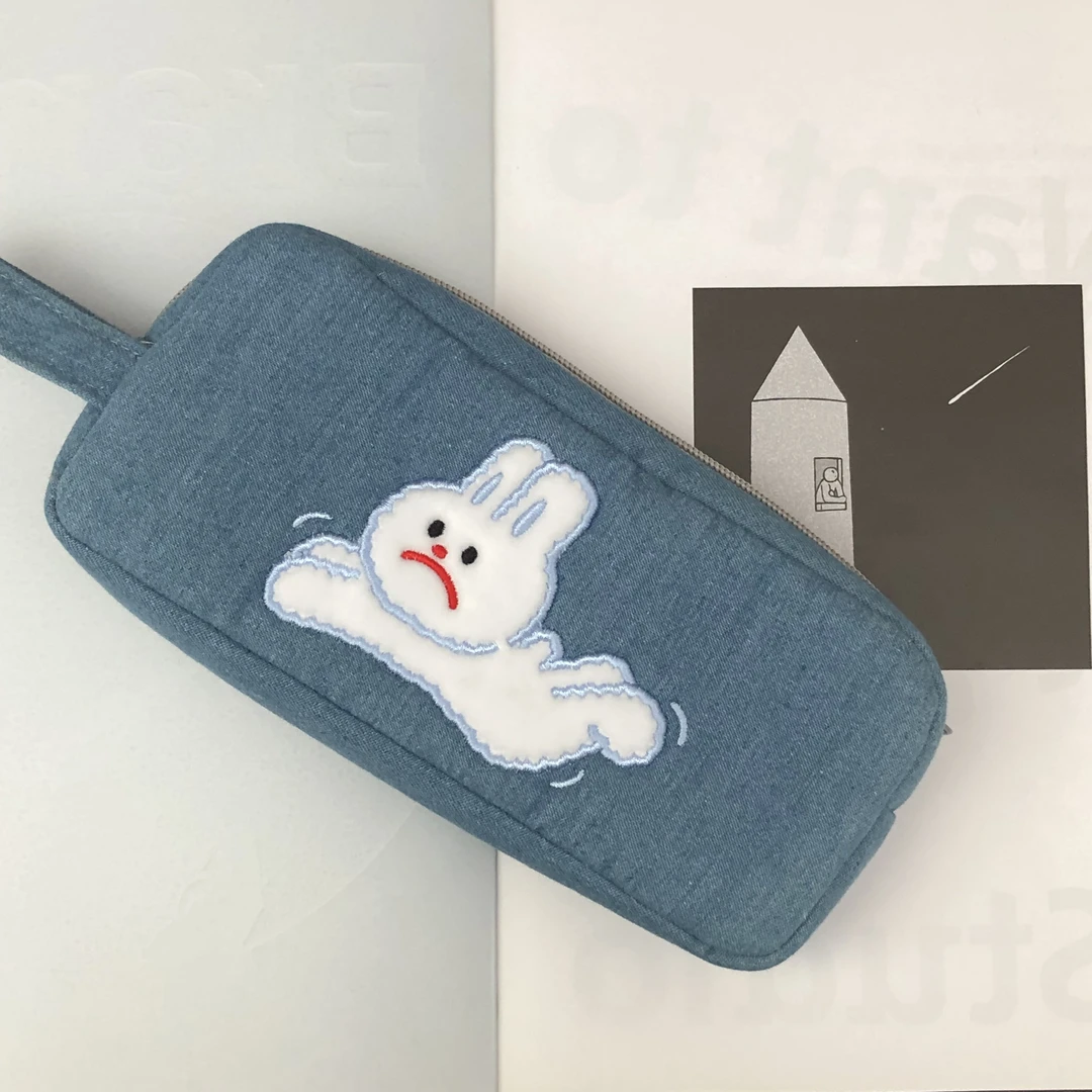 猫范牛仔很忙立体加宽大容量学生文具袋兔子小熊纯色笔袋