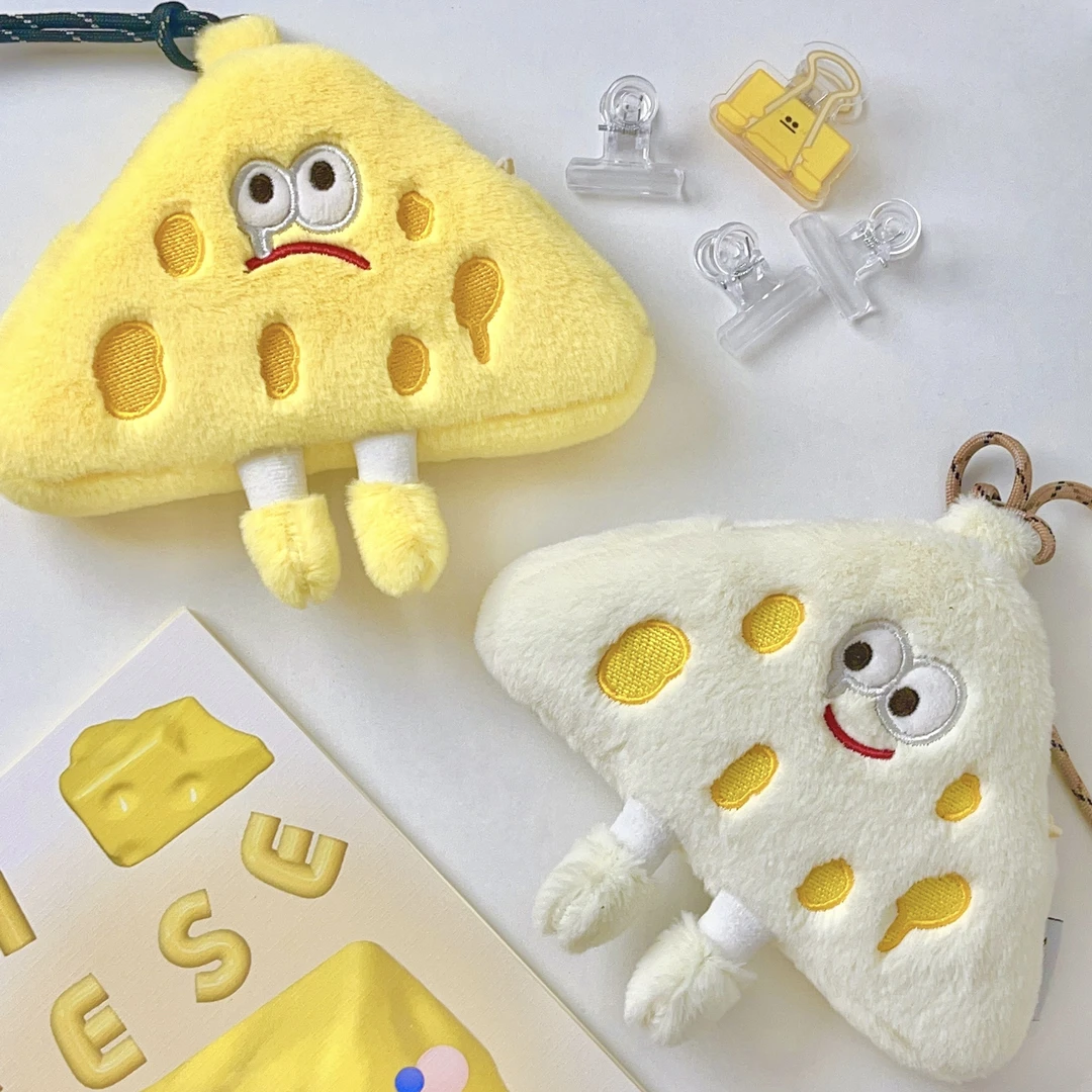 猫范原创奶酪包挂脖零钱包日系毛绒面包芝士公仔斜挎可爱迷你卡包