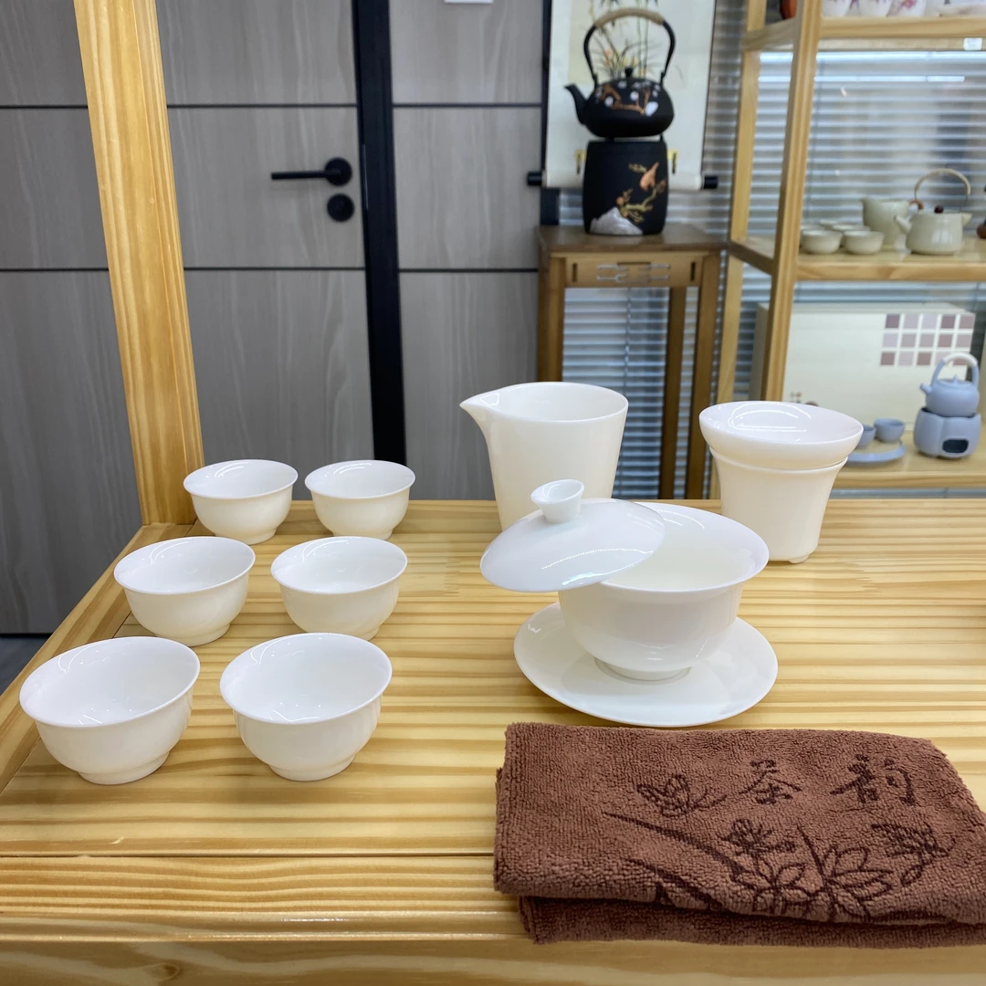 当代 小雅纯白盖碗10件套装 功夫茶具套装 安全包装