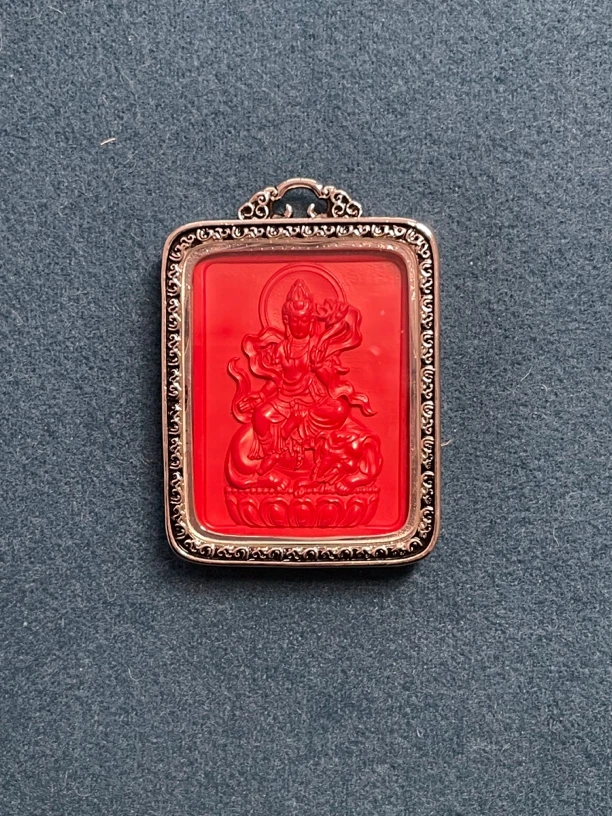 天然辰砂合金大方牌朱砂守护吊坠