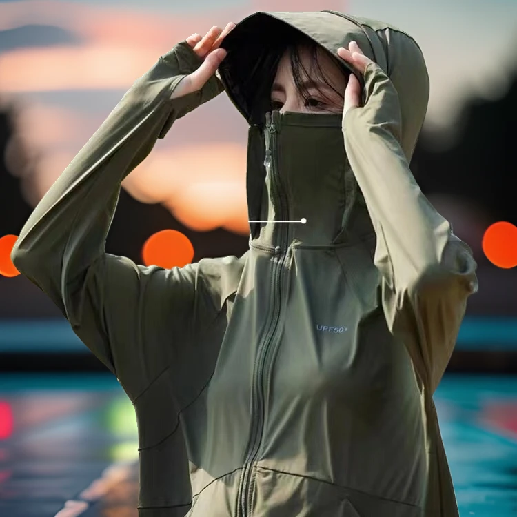 夏季高透长袖户外遮阳防晒服防紫外线宽松运动跑步薄款防晒衣女款