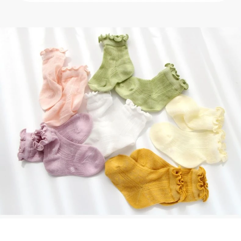 宝宝袜子夏季薄款网眼婴儿男女童儿童不勒松口木耳边超薄夏天纯棉