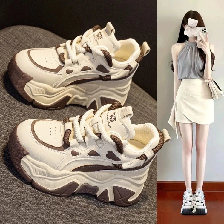 品牌断码增高老爹鞋女2023秋冬新款厚底加绒加厚百搭显脚小保暖运