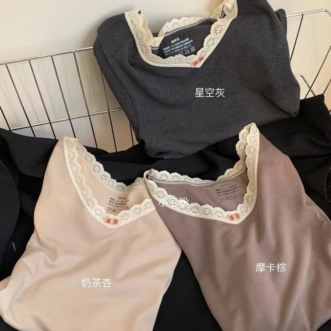 绵羊毛德绒发热衣 女士蕾丝包边套装