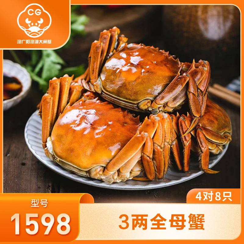 澄广【活蟹】阳澄湖大闸蟹1598型 3两全母 4对8只【塘蟹】