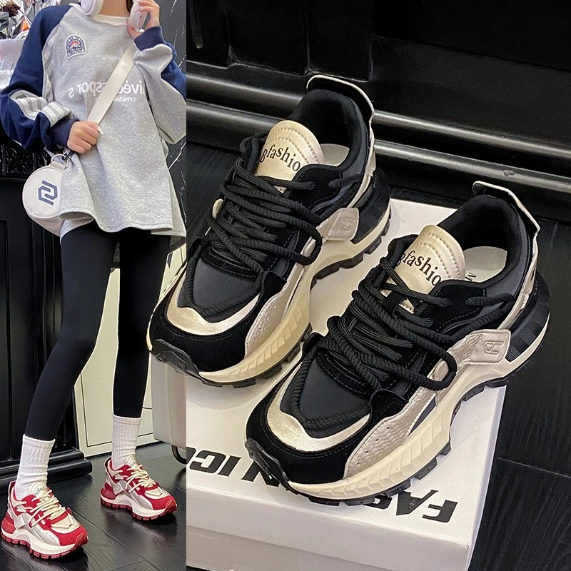 时尚休闲鞋ins运动鞋阿甘鞋秋季韩版修面皮运动风防滑老爹鞋