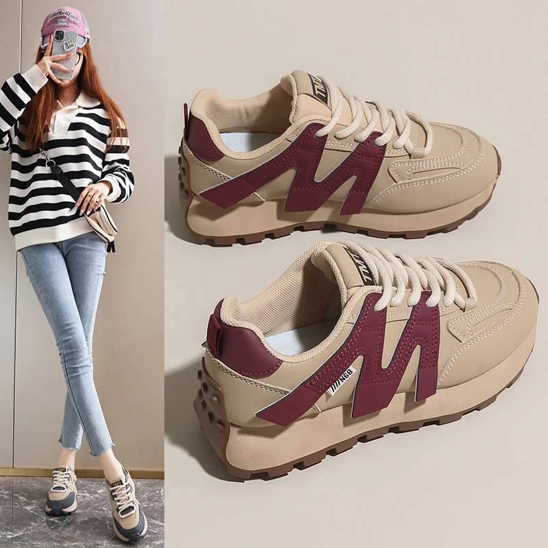 女鞋百搭秋季皮面阿甘鞋时尚休闲鞋厚底运动鞋春秋鞋子春季老爹鞋
