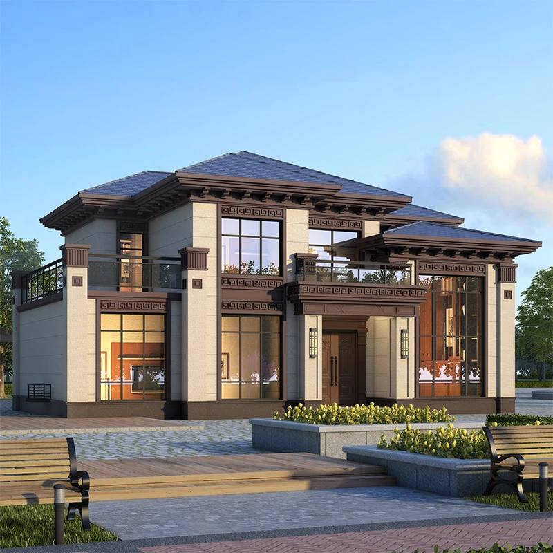 2174二层豪华新中式别墅设计图纸四间两层网红新款复式农村自建房