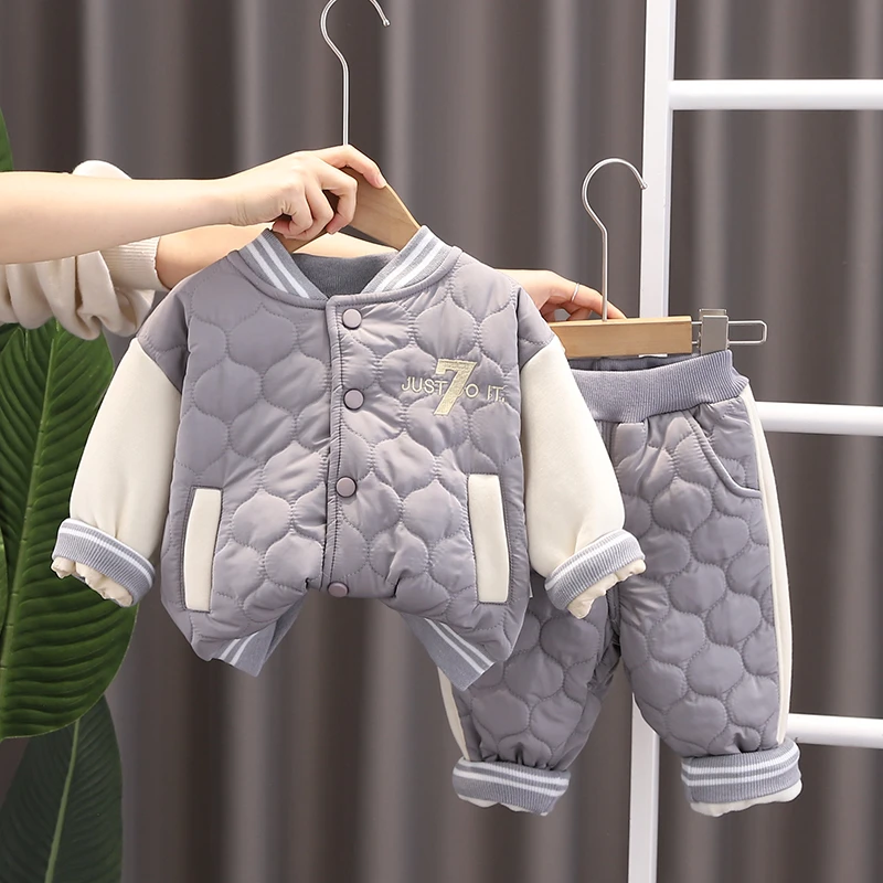 男童冬季新款加绒套装儿童帅气加厚衣服宝宝秋冬装时髦保暖两件套