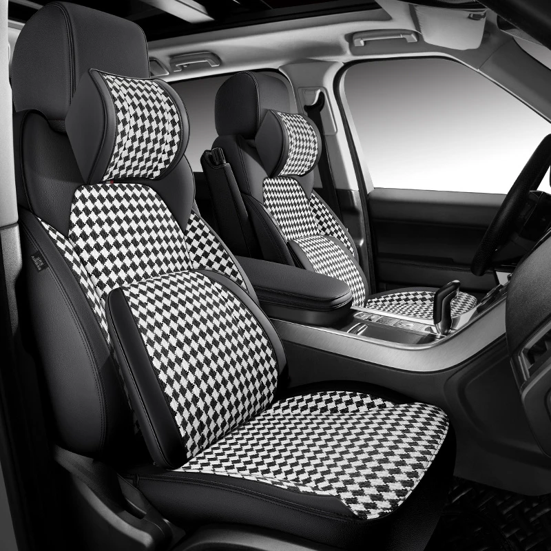 新款专车定制千鸟格皮麻专用座套高档全包座椅套专用坐垫座套