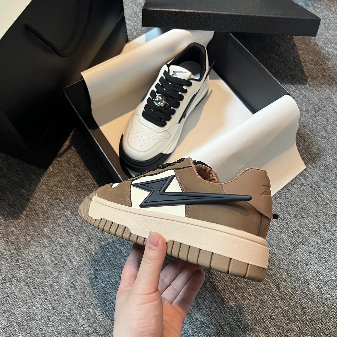 断码处理121E58时尚拼色闪电板鞋2024新款真皮休闲女鞋运动鞋