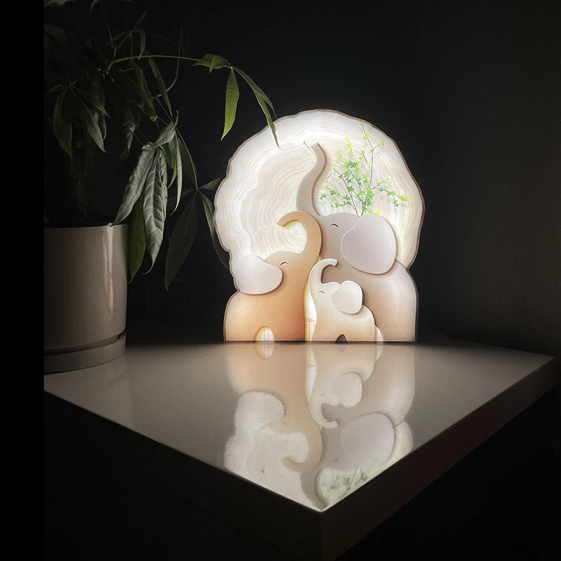吉祥大象全亮小灯画办公桌台灯卧室床头浪漫鞋柜定制氛围发光夜灯