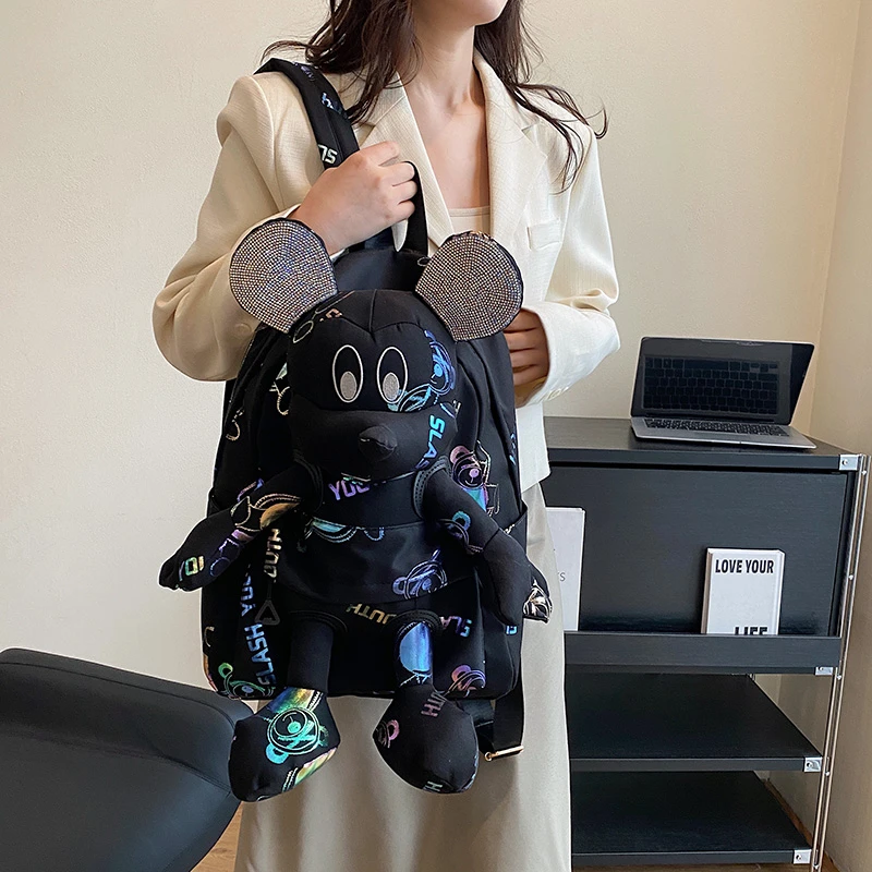网红休闲少女潮流小众背包大容量学生个性双肩包女卡通洋气女背包