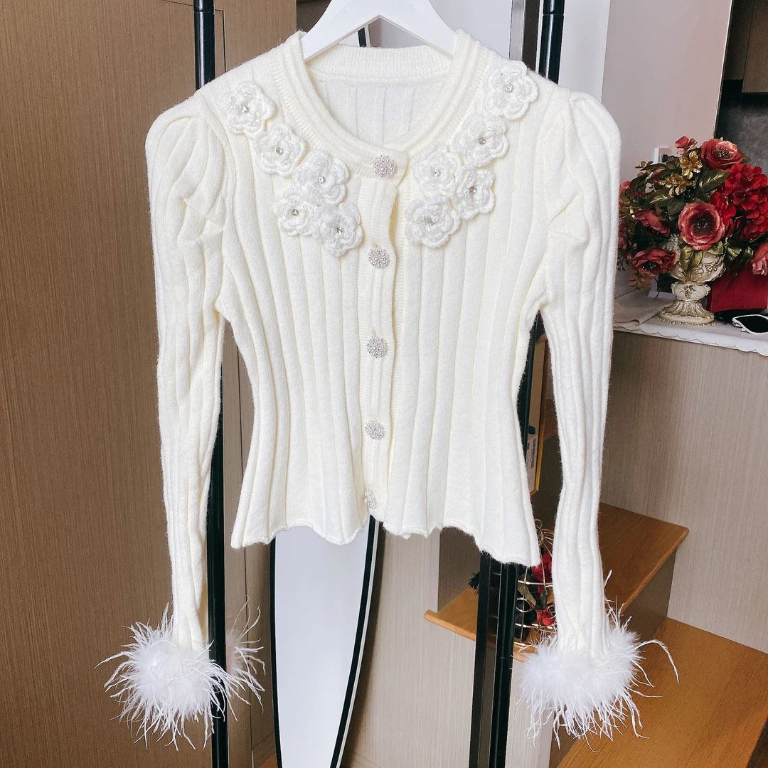 【JUN·BABY定制】小香风重工钉珠法式针织开衫温柔甜美毛衣女