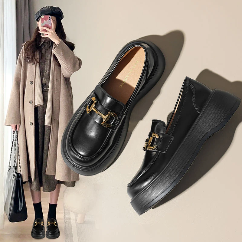 ZHR则则赫本风乐福鞋女2024新款厚底女鞋一脚蹬懒人鞋英伦小皮鞋