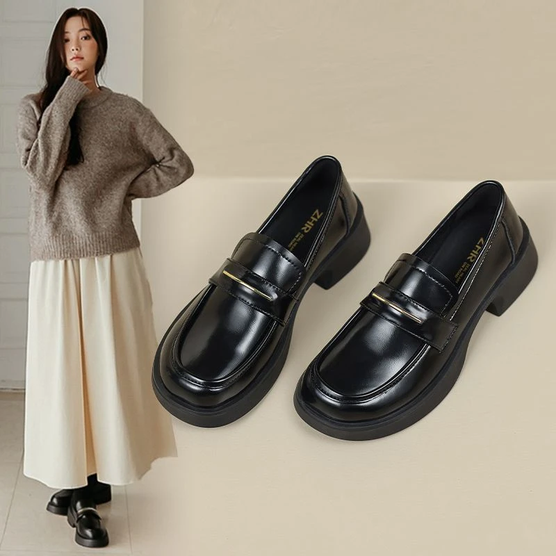 ZHR则则豆豆鞋女2024春季新款圆头厚底鞋乐福鞋复古单鞋子ins百搭