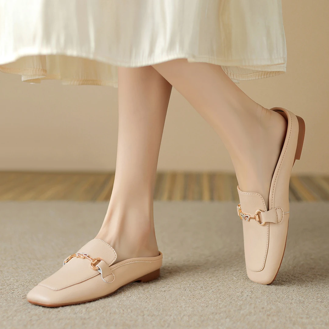 ZHR则则半拖女2025夏季舒适平底百搭蝴蝶扣女鞋穆勒拖鞋包头凉鞋