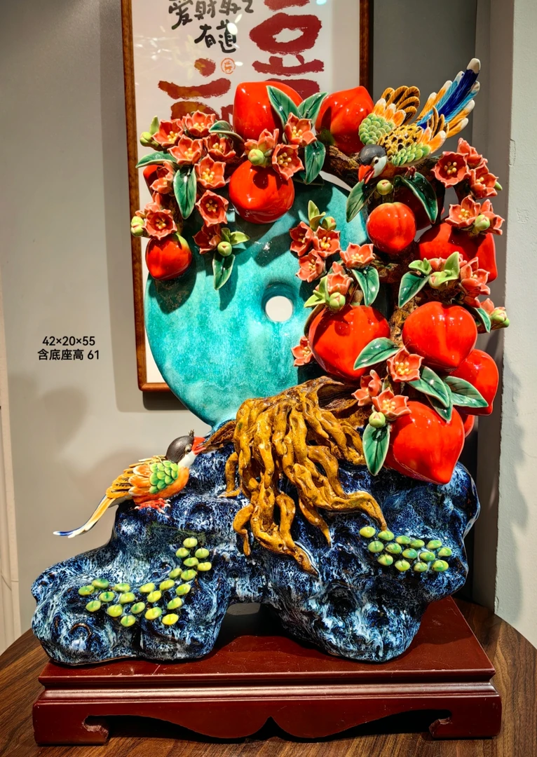 双喜添寿 42×20×61 手工高温陶瓷家居饰品工艺品石湾公仔