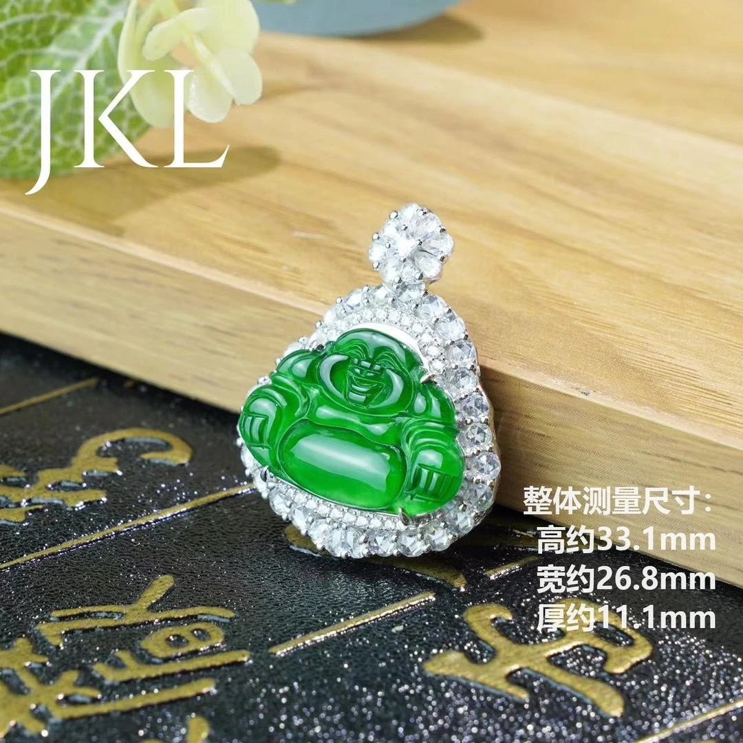 【金凯麟珠宝】天然翡翠A货镶嵌高冰满绿佛公 笑佛大肚佛多样性新