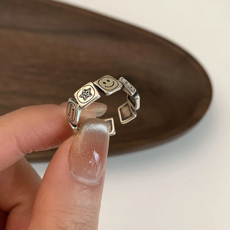 宜品嫣然 925银戒指 纯银戒指气质个性小众方形设计感简约食指环