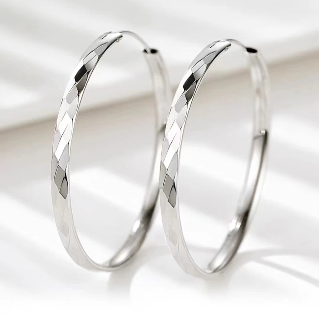 宜品嫣然 足银耳饰 s999纯银大耳环女款整体银几何菱形设计大耳圈