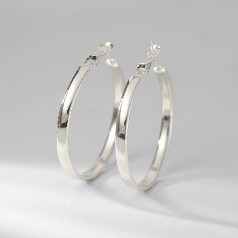 宜品嫣然 925银耳饰 纯银耳环简约气质光面大耳圈素圈蛇年礼物