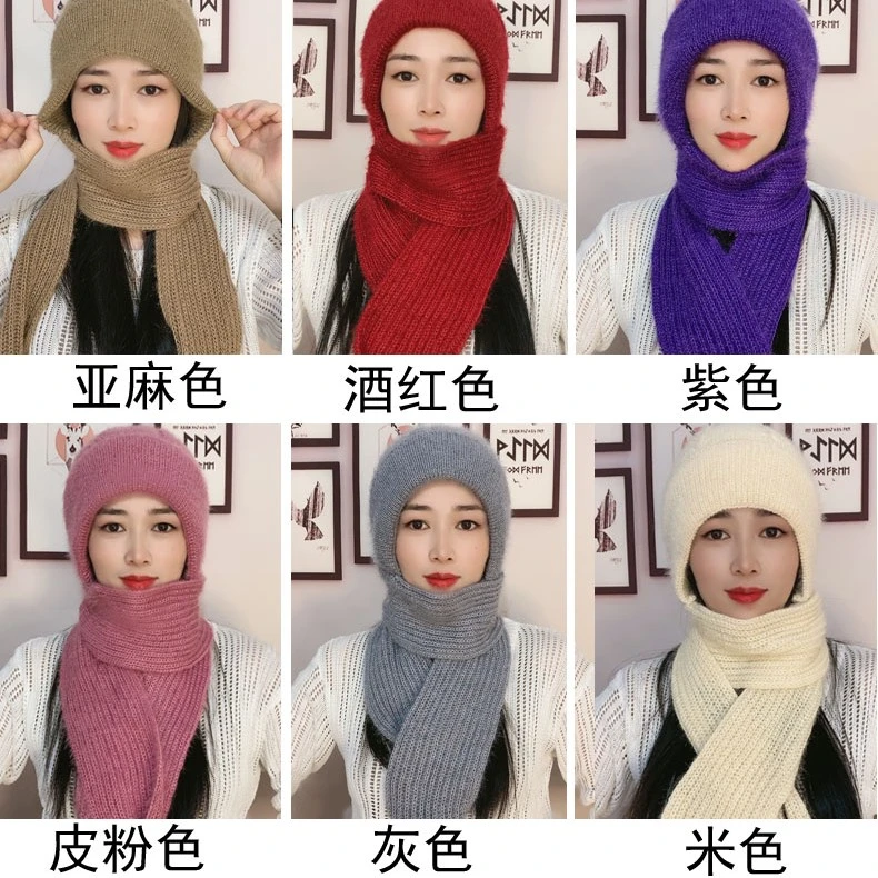 冬季加厚女士帽子针织里衬加绒保暖冬天帽子围巾一体松鼠绒网红款