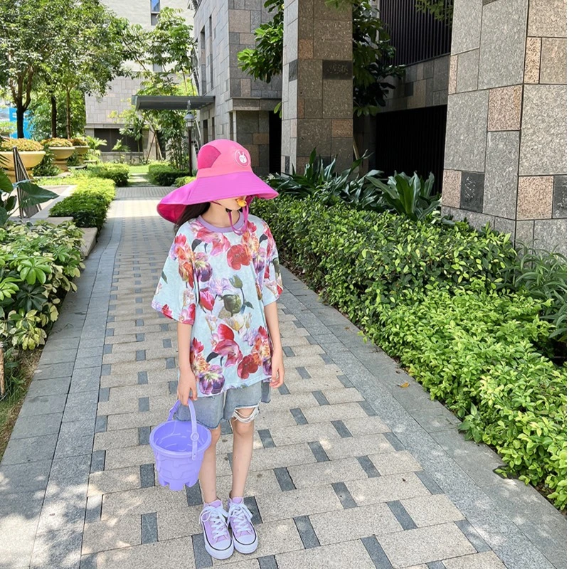 夏款女童韩版百搭度假风短袖圆领T恤上衣潮JX8804