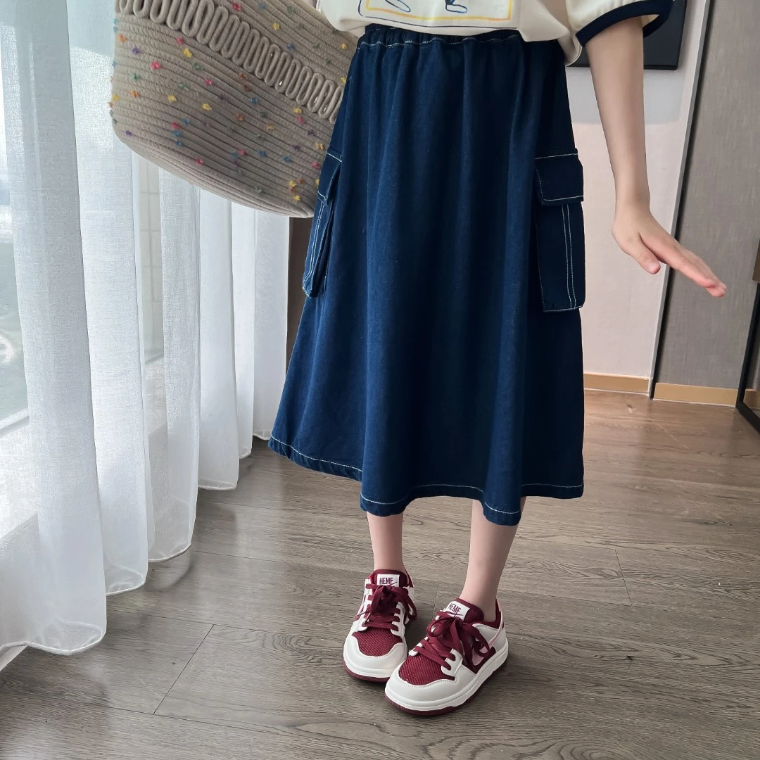 【日光海岸】西西家夏款女童韩版纯色简约百搭A字牛仔半身裙