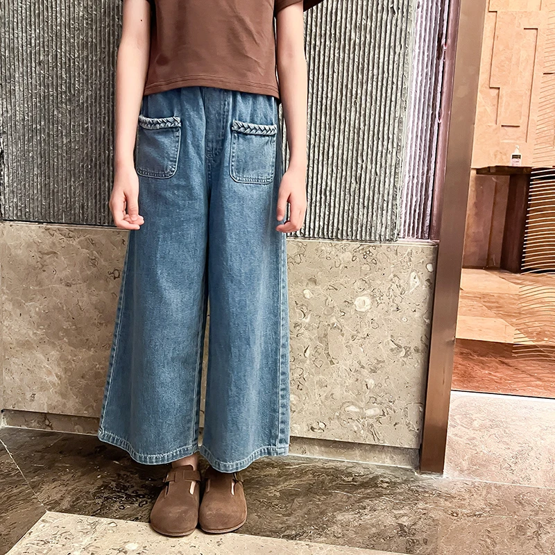 2023夏款女童百搭贴袋阔腿牛仔裤KD823