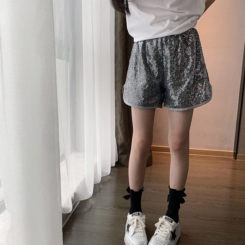 西西家2024夏款新品韩版简约百搭亮片女童夏季短裤亮片裤JX9031