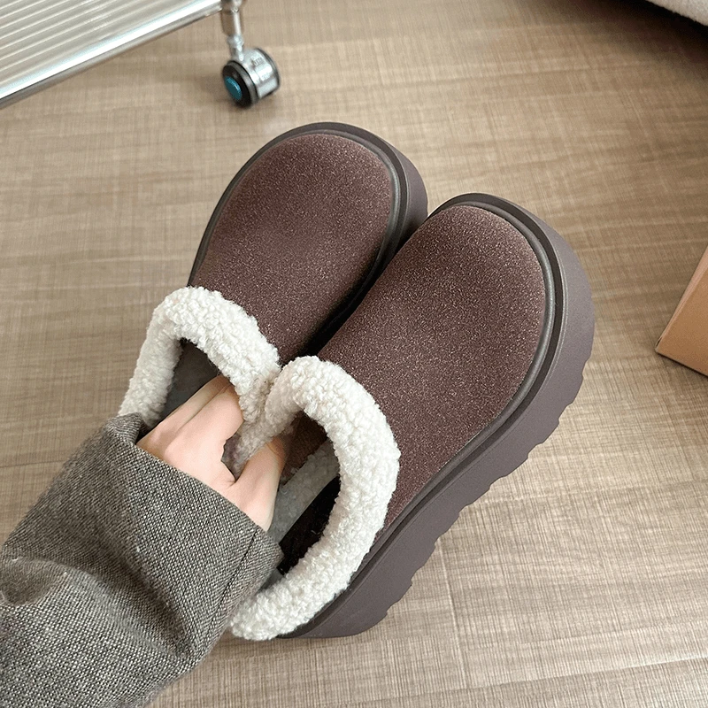 厚底增高勃肯雪地靴女2024新款冬季加绒保暖棉鞋短筒一脚蹬面包鞋