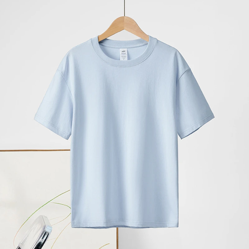 230G纯棉短袖t恤女夏季宽松上衣纯色小圆领口百搭白色情侣打底衫