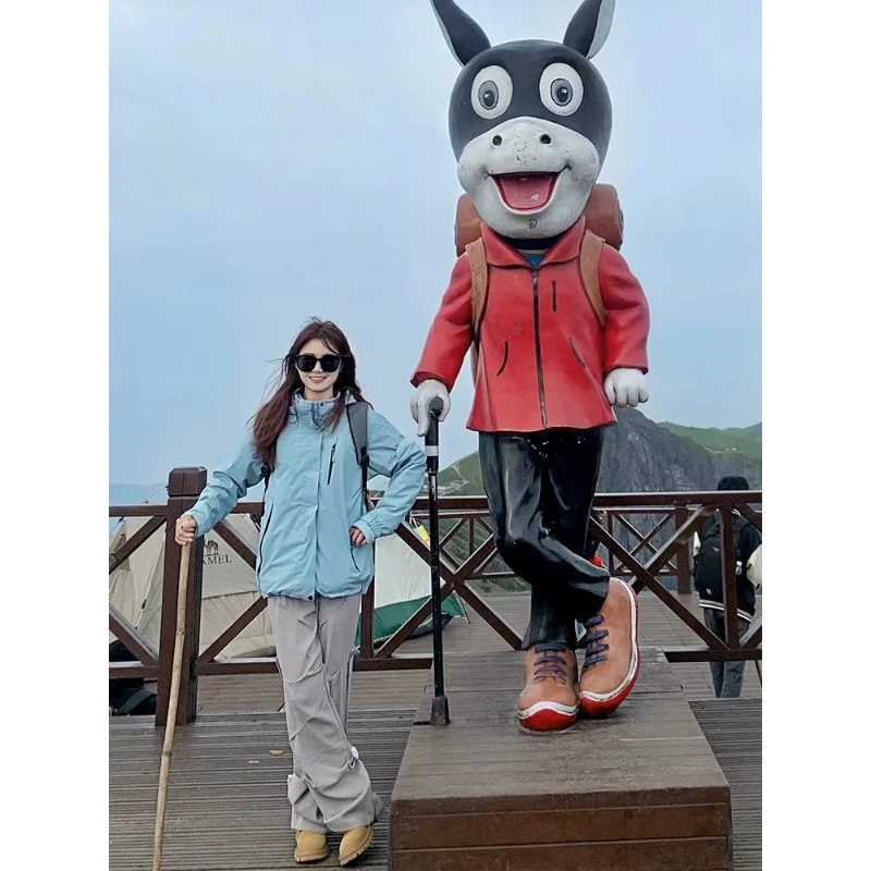 芙沿蓝色冲锋衣外套男女秋季新款美式户外防水三合一情侣装登山服