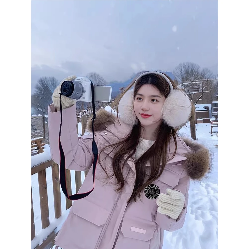 芙沿粉色派克棉服女冬季2024新款保暖小个子高级感情侣款工装棉衣