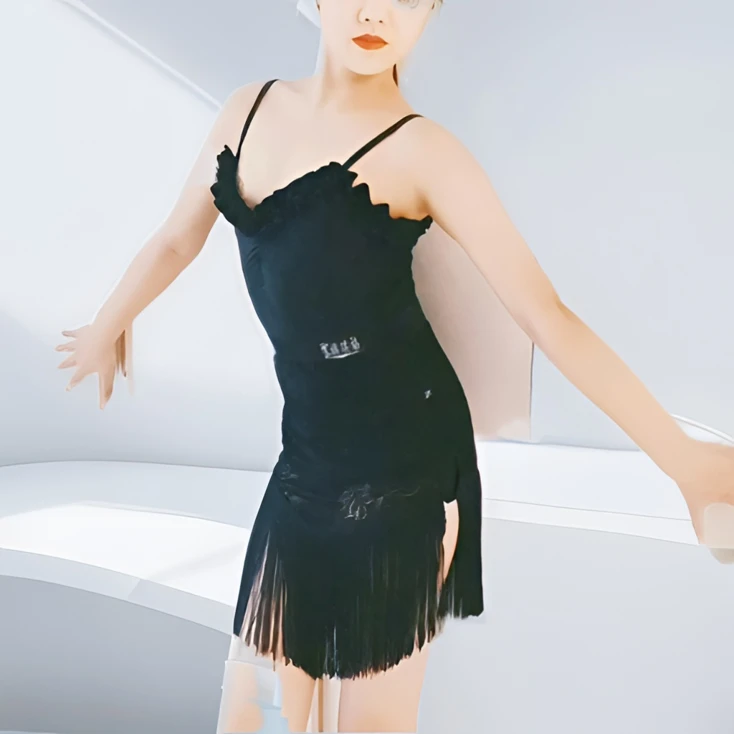 春夏季拉丁舞蹈服新品少儿女孩女童舞蹈练习服表演服无袖黑色套装