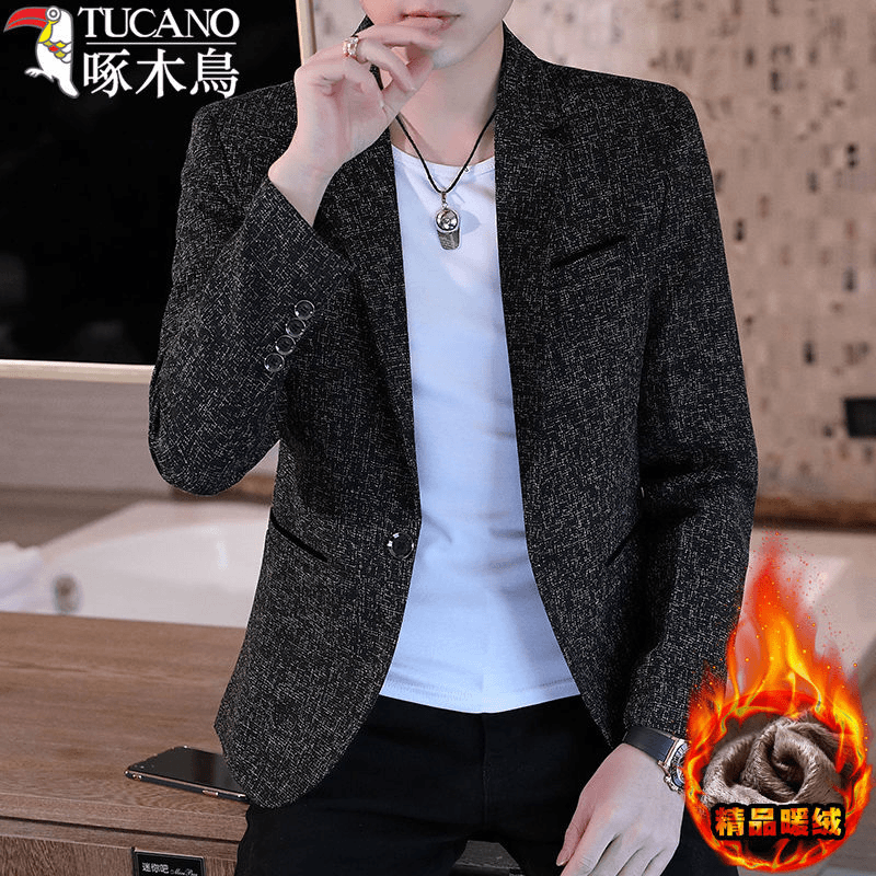 啄木鸟新款男士西服外套韩版潮流正装2023秋冬季高档休闲小西装男