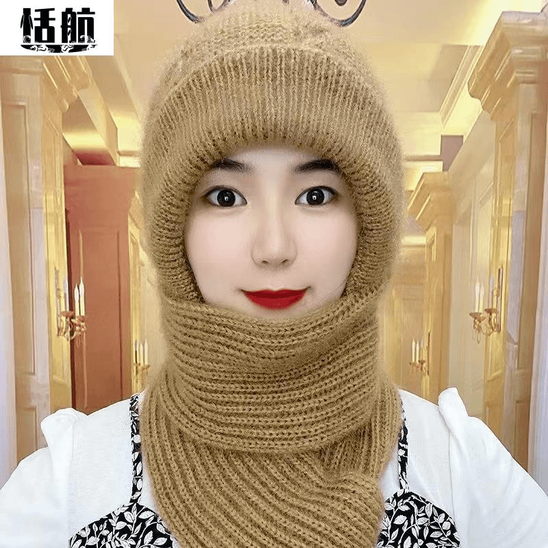 【粉丝福利】网红爆款加厚毛线帽子围巾一体保暖女士针织帽风雪帽