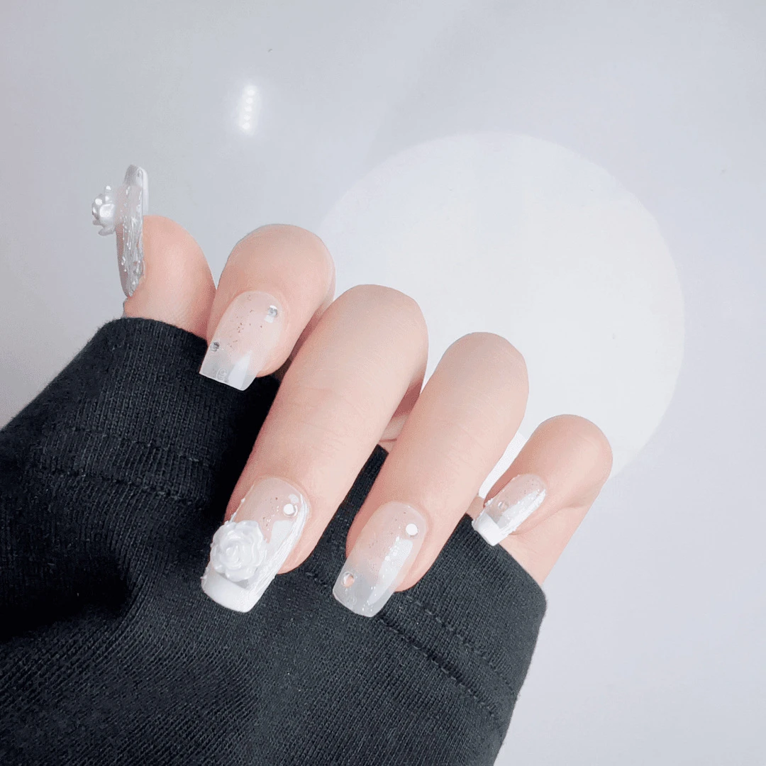 纯手工光疗甲渐变魔镜粉山茶花美甲