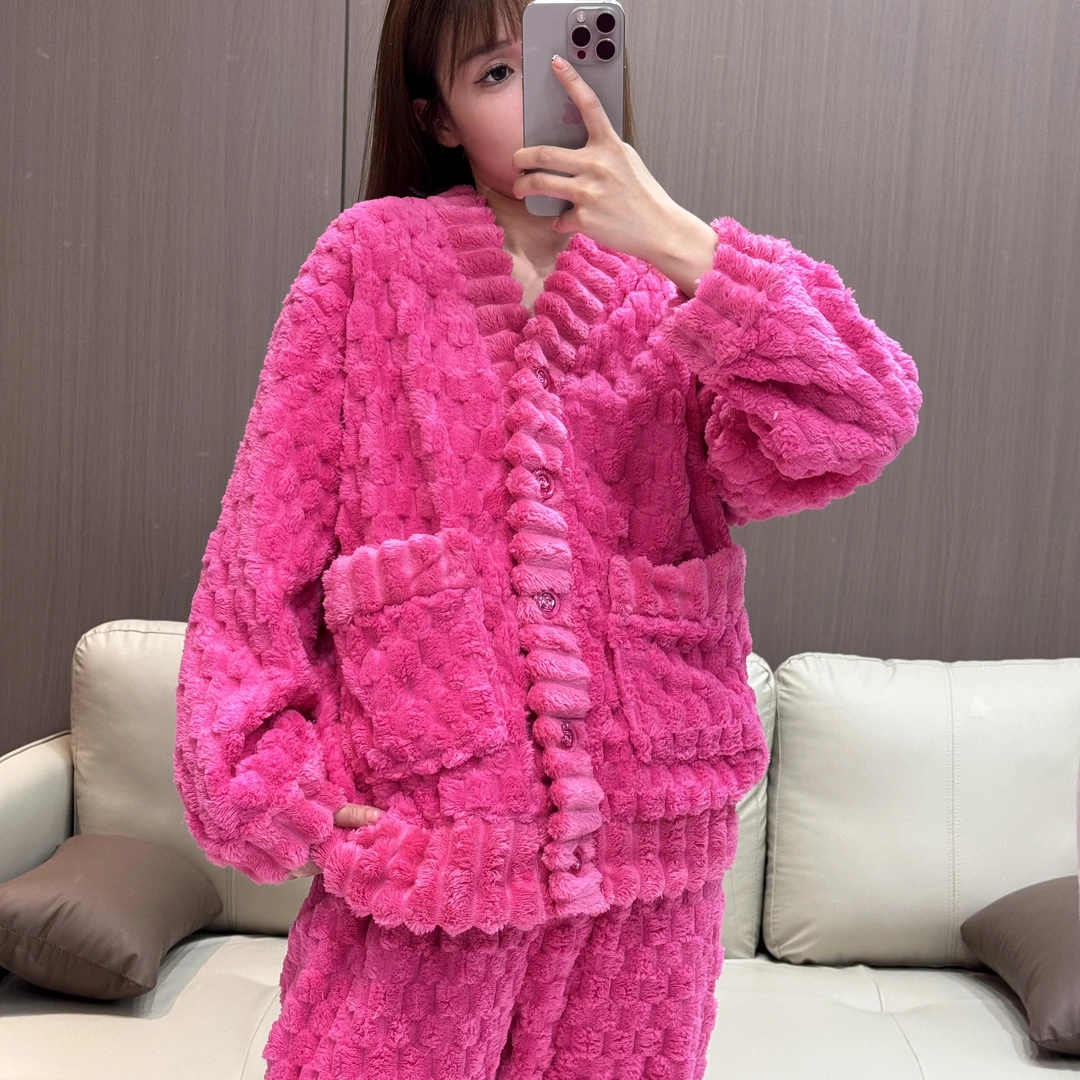 知语 2024新款秋冬季节珊瑚绒睡衣套装两件套可外穿家居服